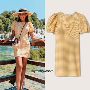 Mango Yellow Checkered Mini Dress